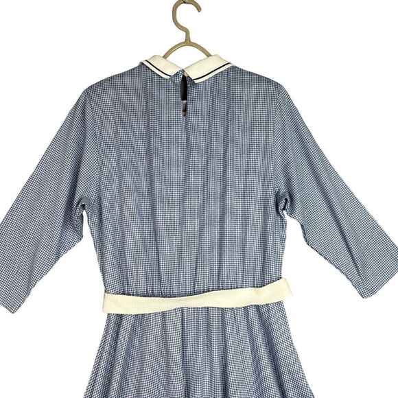 VTG Alison J. Midi Dress Womens Sz 12 Blue White Plaid 3/4 Sleeve Cottagecore - Picture 6 of 16